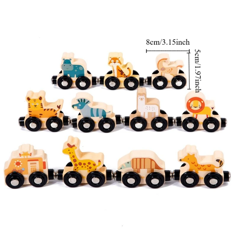 Zahlen/Tier/Früchte/Dinosaurier Magnetisches Holzzugspielzeug Pädagogische Hand-Auge-Koordination Montessori Zahlenzug-Set Kreativ