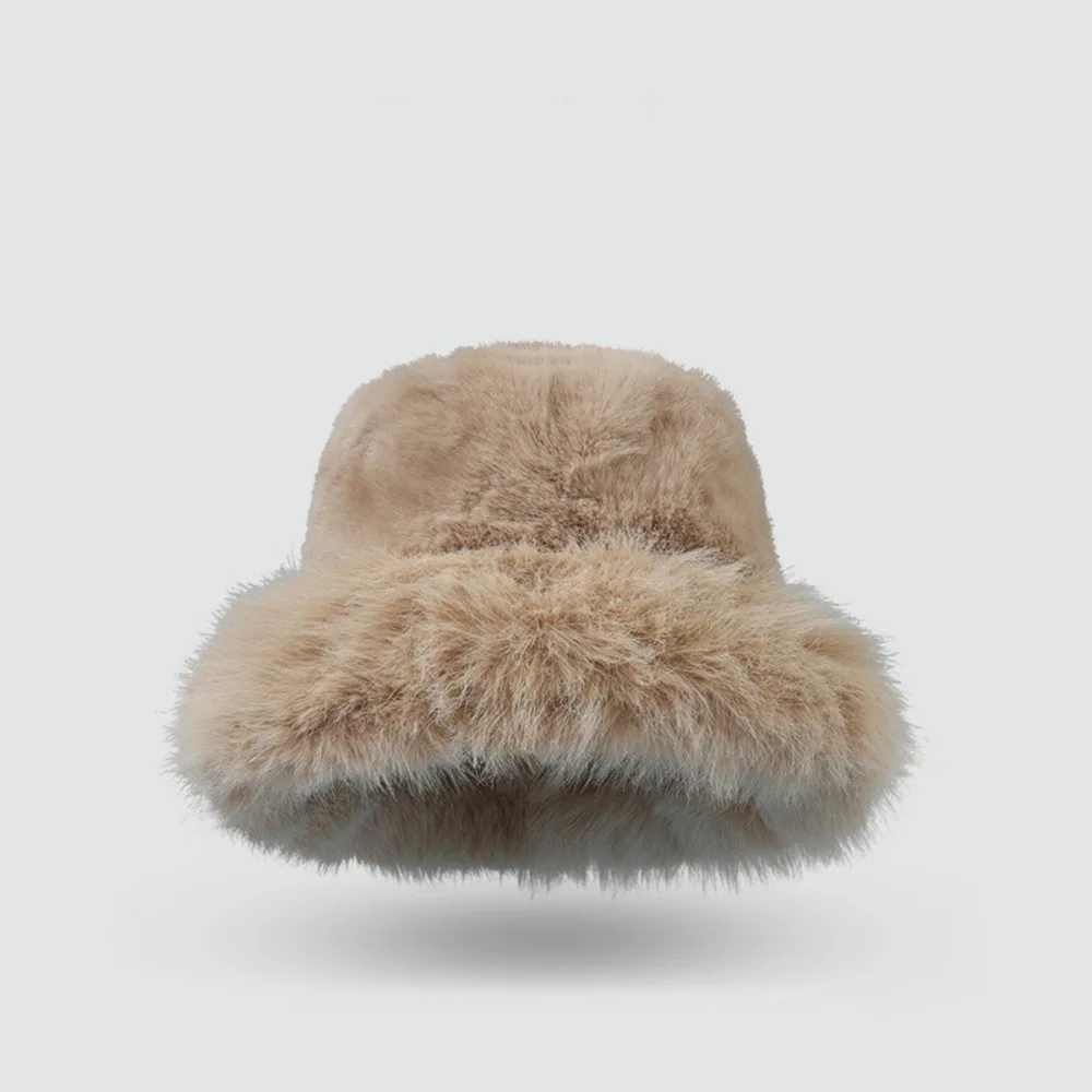 

Elegant Fluffy Hat Artificial Fur Hat Imitation Fur Warm Plush Bucket Hat Thickened All-match Beanie Hat Winter/Autumn