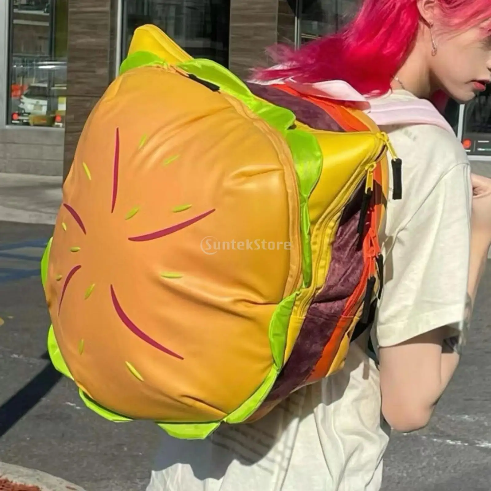 

Cute Retro Cheeseburger Backpack Bag Holder Daily Use Hamburger Daypack for Traveling Beach