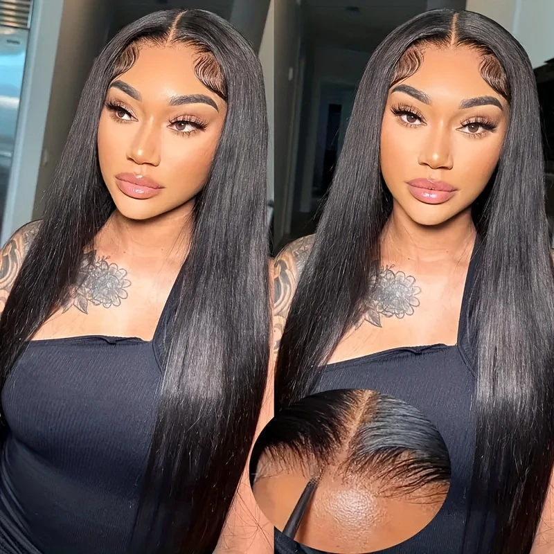 

4x4 5x5 Bone Straight Lace Front Wigs Glueless Closure Wig Human Hair Pre Plucked 200% Density Hd Lace Frontal Wigs Wear and Go
