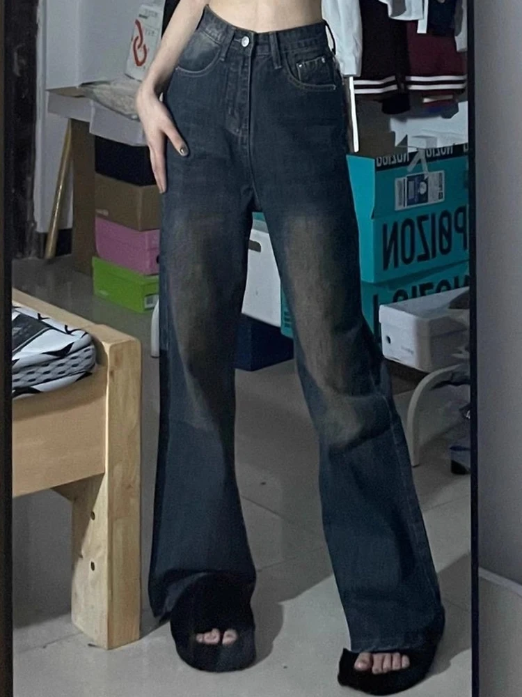 Джинсы женские прямые с высокой талией, свободные брюки из денима в корейском ретро стиле, с широкими штанинами, в стиле High Street, голубые