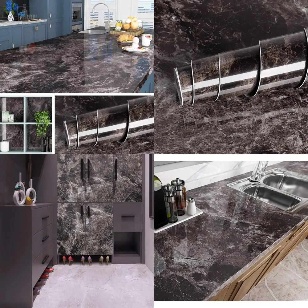 ورق اتصال قابل للتقشير واللصق من الرخام الداكن لأسطح المطبخ مقاس 36 بوصة، سهل التركيب، حماية متينة لـ C