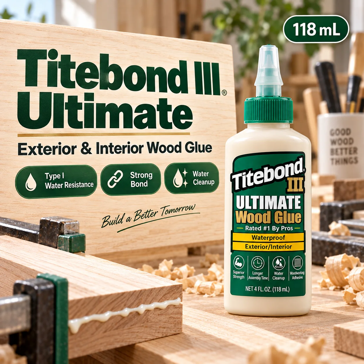 Titebond III Ultimate Wood Glue Waterproof Strong Bond Adhesive for Indoor Outdoor Woodworking Furniture DIY 30ml 50ml 118ml