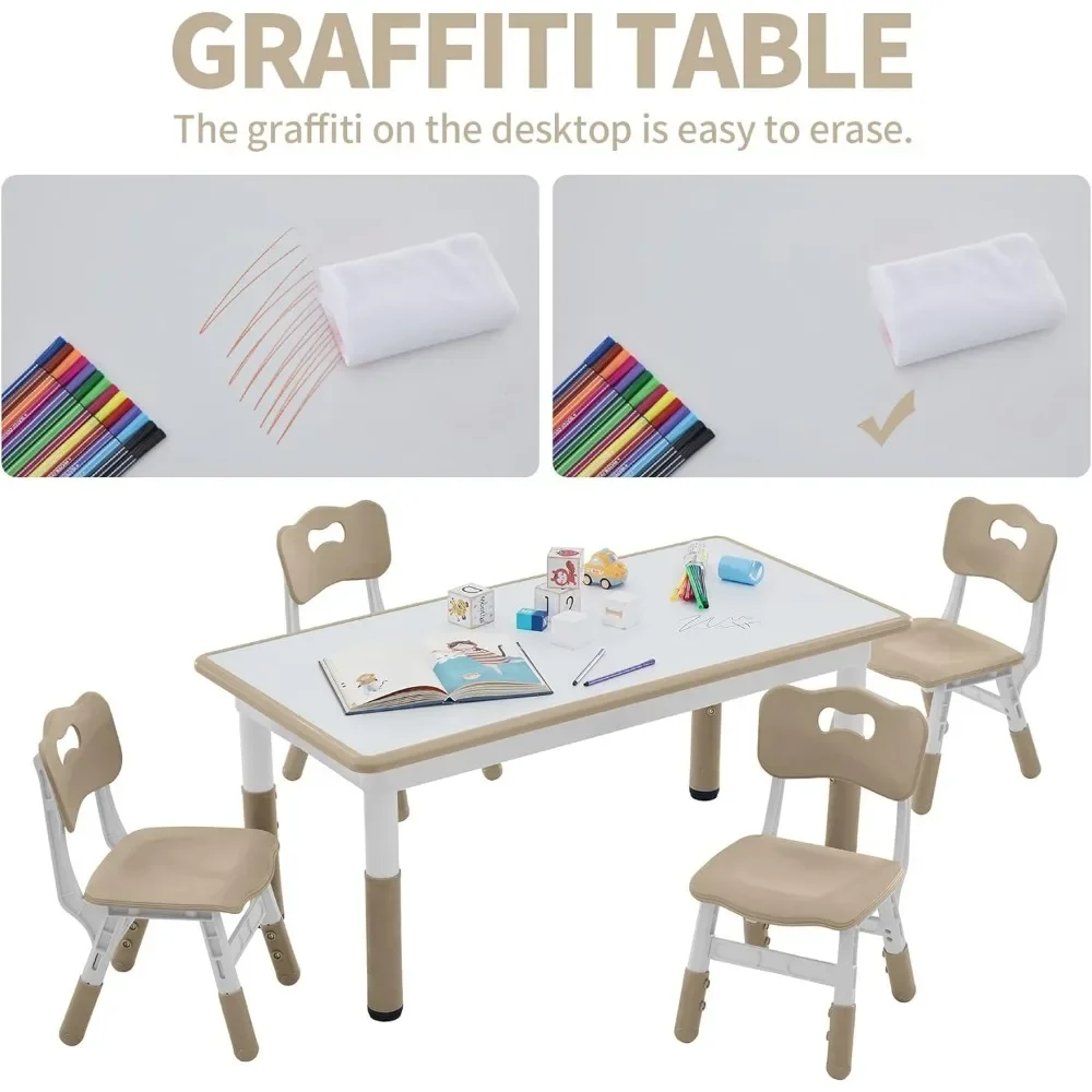 Toddler Table and Chairs Set for Kids Study Table and Chair Set, Height-Adjustable, Graffiti Desktop