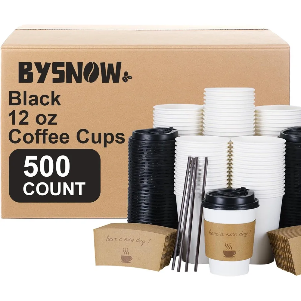 

500 Pack Disposable 12 oz Coffee Cups No Lids, Insulated Corrugated Disposable Cups 12 OZ, Kraft Ripple Wall Cups for Hot