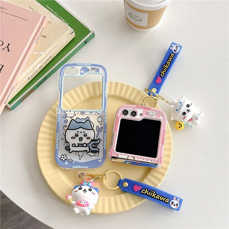 Cute Chiikawa Hachiware Cartoon Anime Usagi ZFlip6 Case For Samsung ZFlip3,ZFlip4,ZFlip5 Soft Bumper Silicone Hard Cover Shell