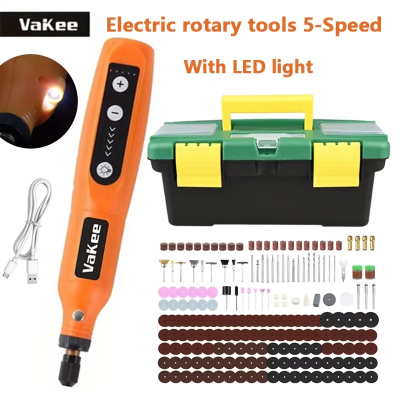 Mini Cordless Rotary Tool, 5 Speed Grinder Kit with 58 Accessories and Front LED Light, Type C Load Craft Tool for Engraving, Sa
