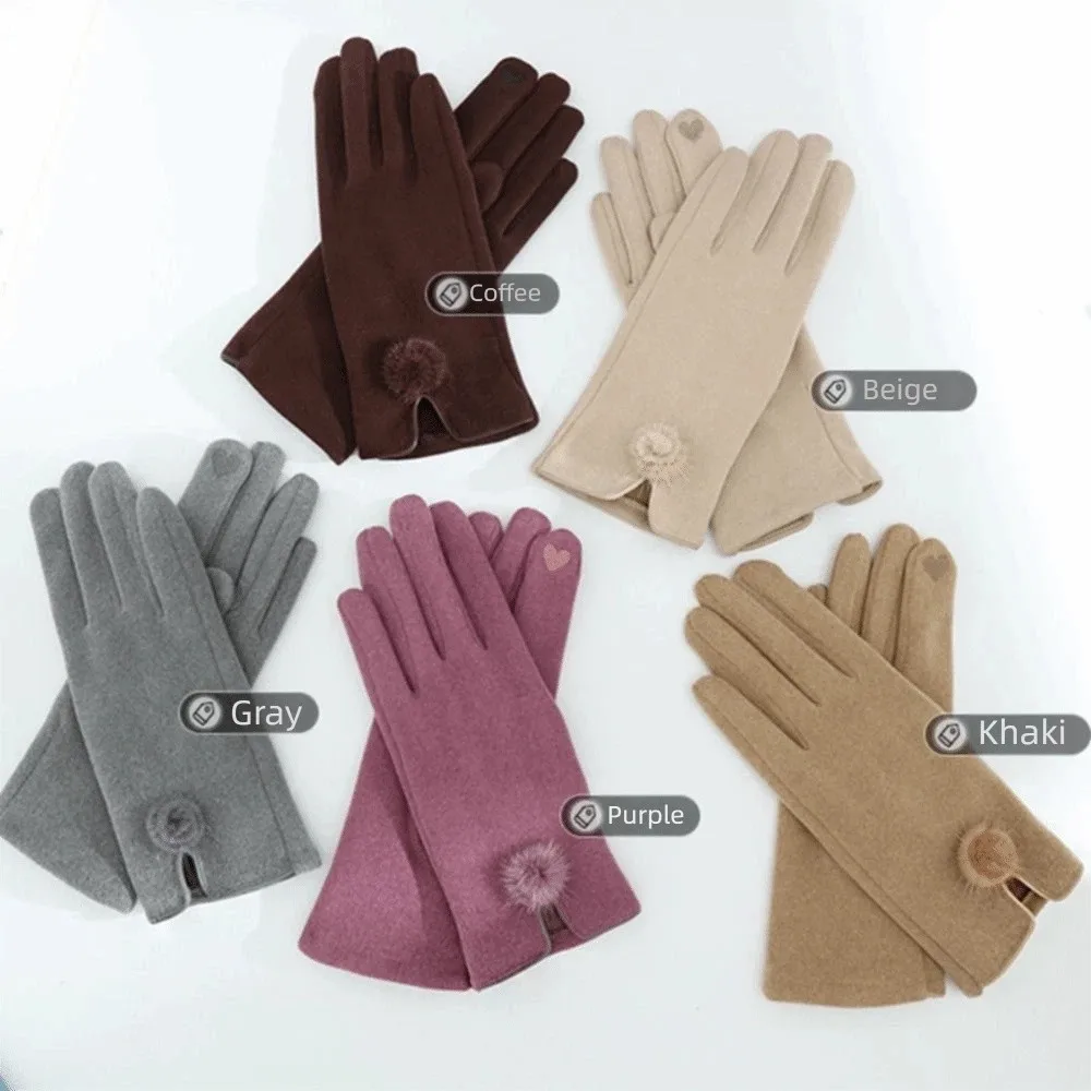 Gift Velvet Winter Suede Gloves Thick Windproof Pu Leather Gloves Warm Solid Color Women Cycling Mittens Outdoor