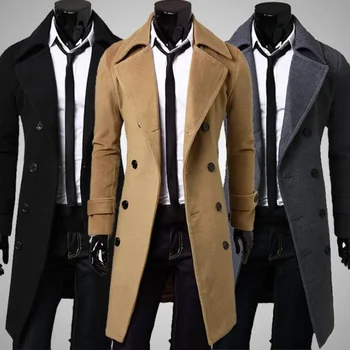 Men's Simple Double-Breasted Wool Trench Coat 5 Simple Trench Coat Double-breasted Male Men Coat Coldproof Pure Color Jacket 5