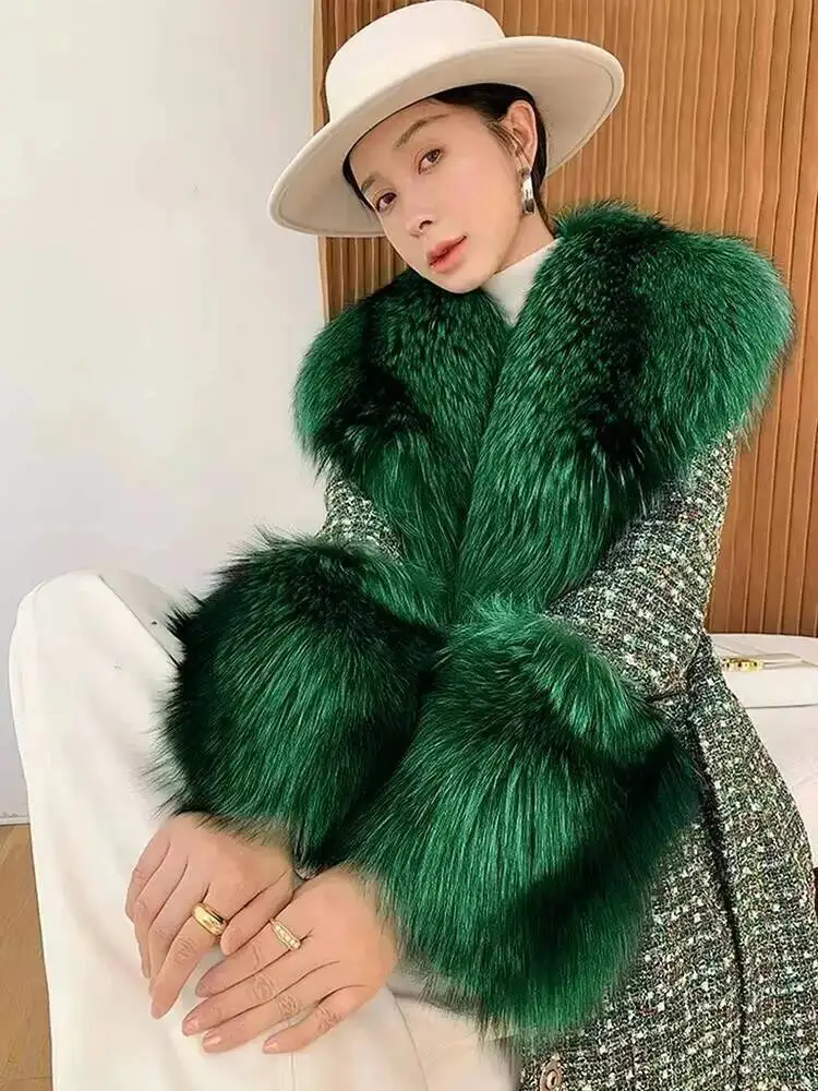 Large Size Winter Real Fur Collar Cuffs Set Neck Warmer Women Fur Shawl Furry Fluffy Fox Fur Scarf Luxury Scarves Coat Decor