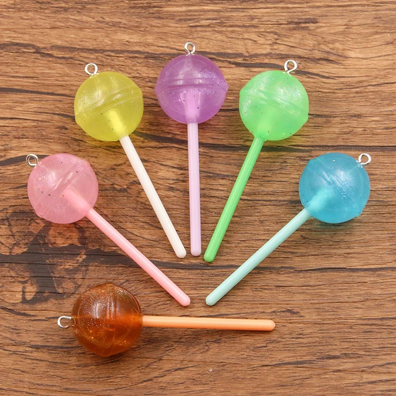 10Pcs 22*65MM 6 Color Noctilucent Round Sphere Lollipop Resin Charms For Earring Kawaii 3D Keychain Jewelry Making