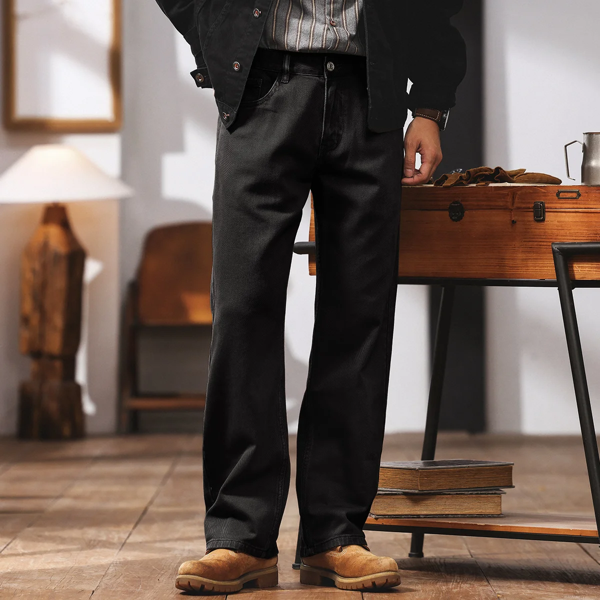 Four Seasons American Style Fashion Men Solid Color Loose Straight Simple Basic Daily Casual Trendy Jeans Trousers Male Clothes