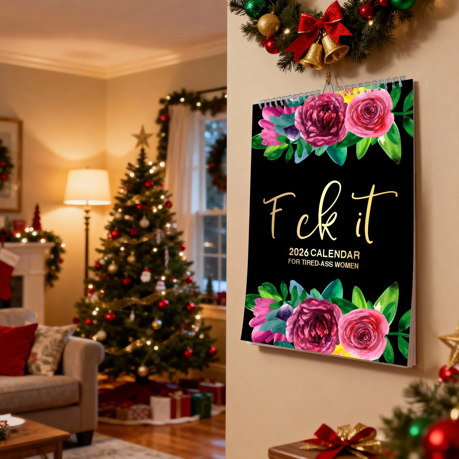 

New Year's Gifts 2026 Wall Calendar with Funny Words Flower Calendars Ornament for Entrance Door Office Home Aesthetics Decor