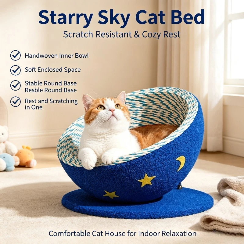 Round Woven Cat Scratcher Bed, Integrated Play‑Rest Nest Bowl Shape Grinding Claw Pet Supplies for Cats