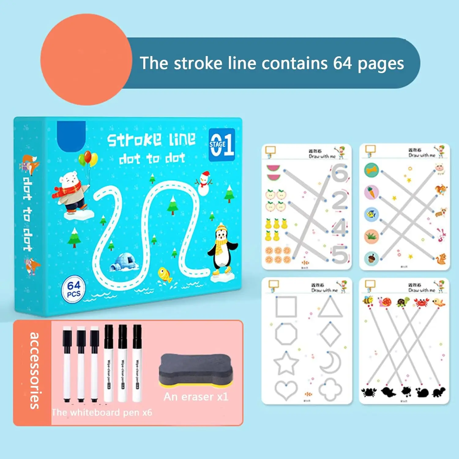 

Reusable Kids Tracing Workbook, Dry Erase Preschool Writing Practice, Montessori Early Learning Toy