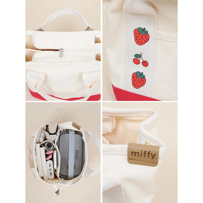 Miffy-lancheira Bento portátil para meninas, bolsa de lona, bolsa de lazer, bolsa de lazer, cor sólida, linda, sair