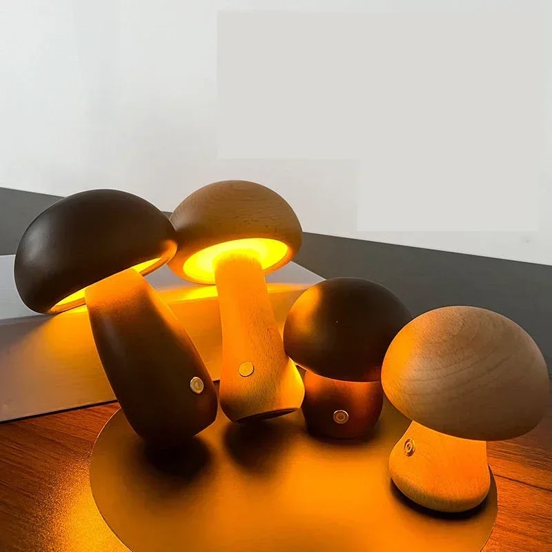 

Wooden Cute Mushroom LED Night Lamp Bedside Table Lamp with Touch Switch Bedroom Children's Room Sleep Night Lamp Girl Gift