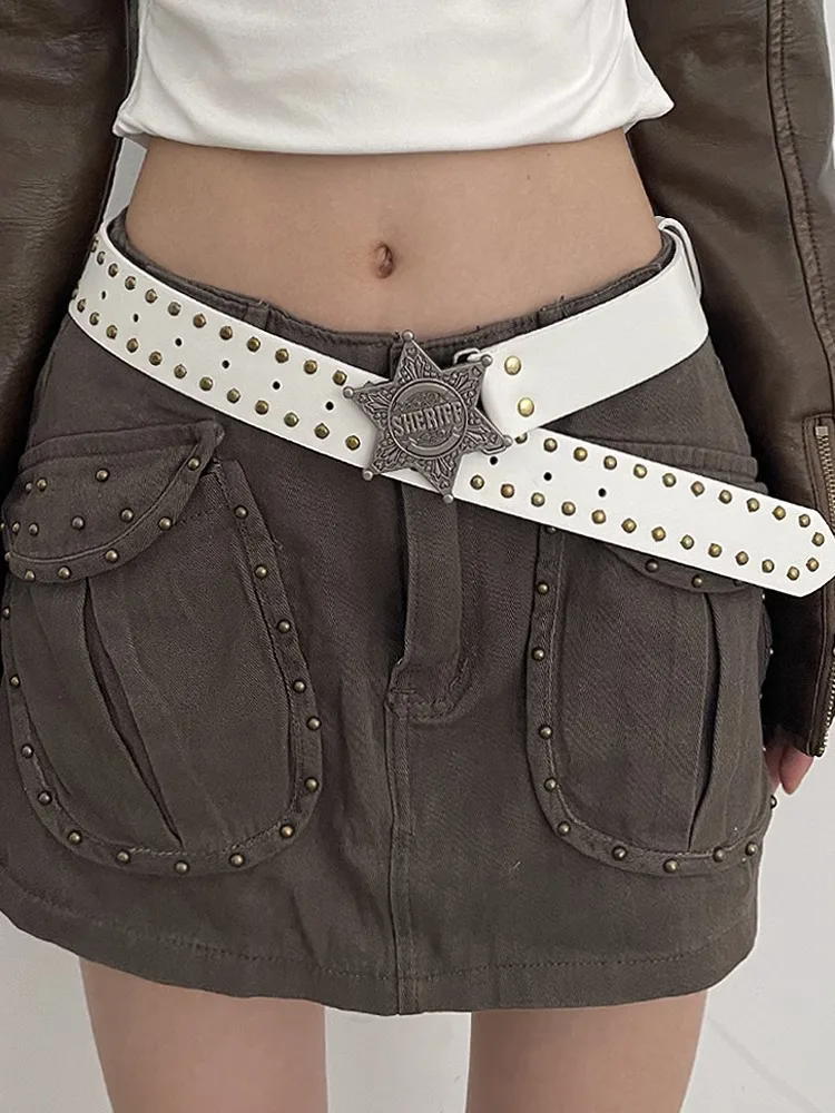 Cinto jeans de luxo com fivela de metal em forma de estrela y2k all-matched ocidental cowgirl cinto rebite punk cintura larga decoratio