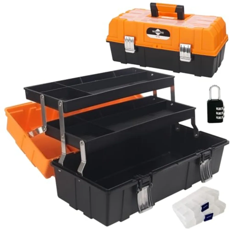 

16.5-Inch Tool Box Organizer 3-Layer Multiplication Plastic Storage Toolbox with Portable Handle Perfect for Home Office Car Tr