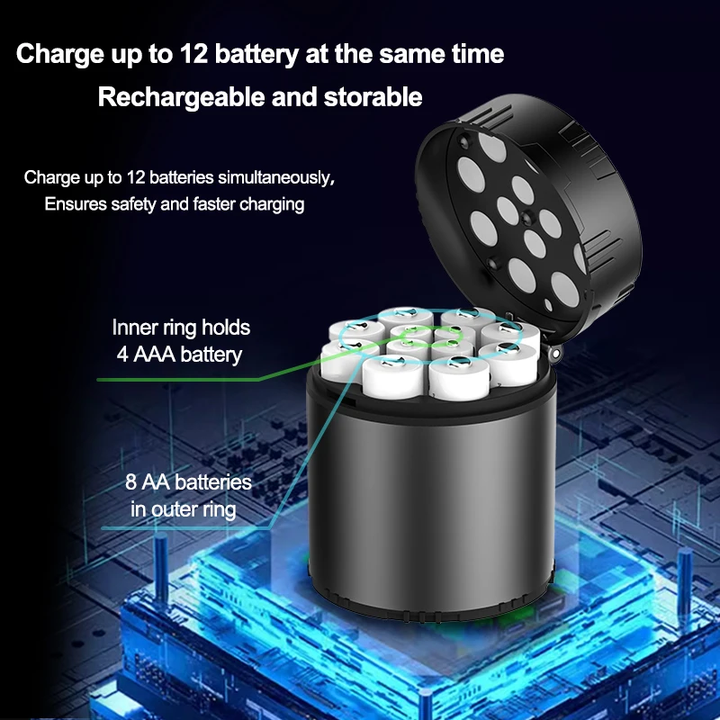 Pengisi Daya Lithium Baterai Isi Ulang AA dan AAA 1.5V, dengan Kotak Penyimpanan Pengisian Daya Terintegrasi (Baterai tidak termasuk)