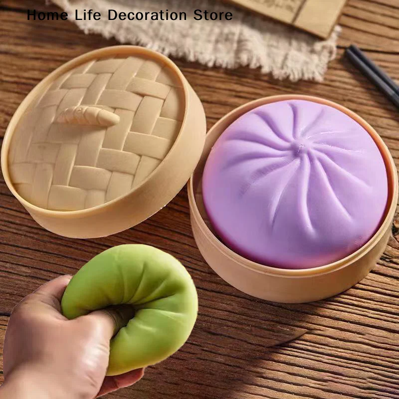 【TG】Giant Mystery Dumpling Squishy Soft Stretchy Bun with Food Steamer Design Pinchable Fingertip Fun Play and Squishy Lovers
