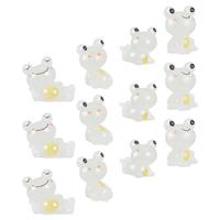 12 Pcs Glow in Dark Frog Decor Mini Crafts Cartoon Statues Tiny Figurines Resin Home Accessories Solar Light