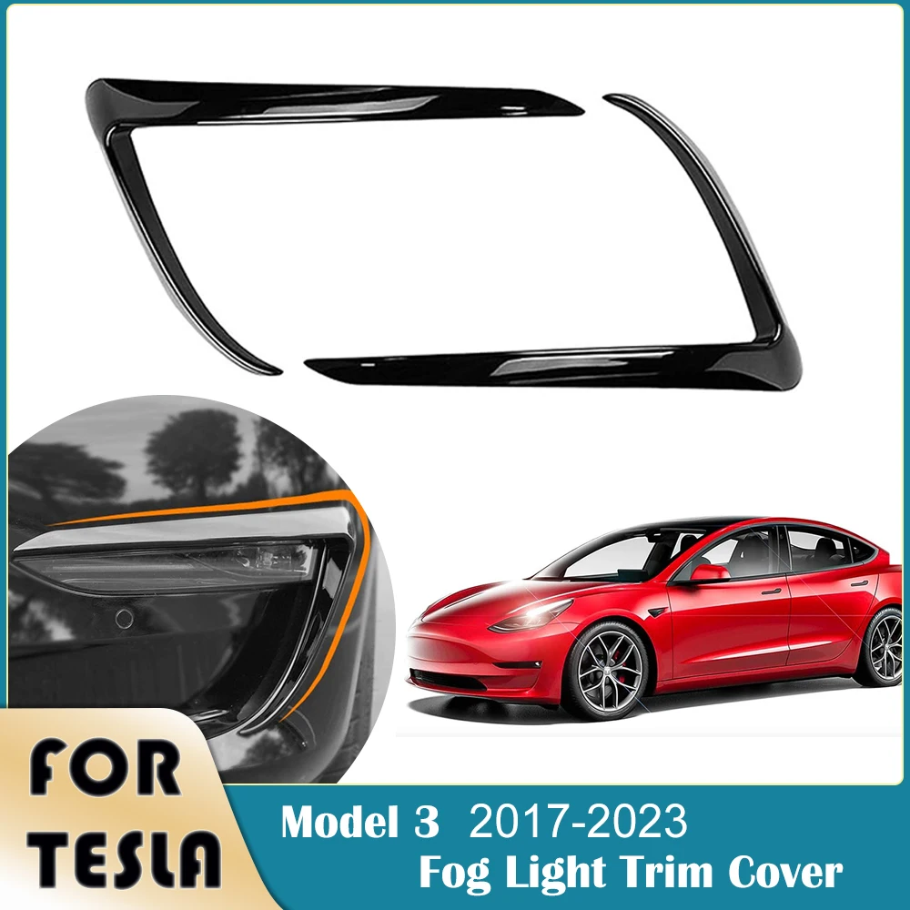 Tesla Model 3 Front Fog Light Trim Cover, Fog Lamp Frame Blade Trim Eyebrow Spoiler for 2017 2018 2019 2020 2021 2022 2023