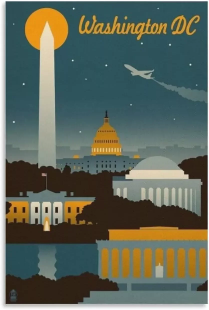 Washington DC Vintage Travel Print Art Canvas Poster For Living Room Decoration Home Wall Picture