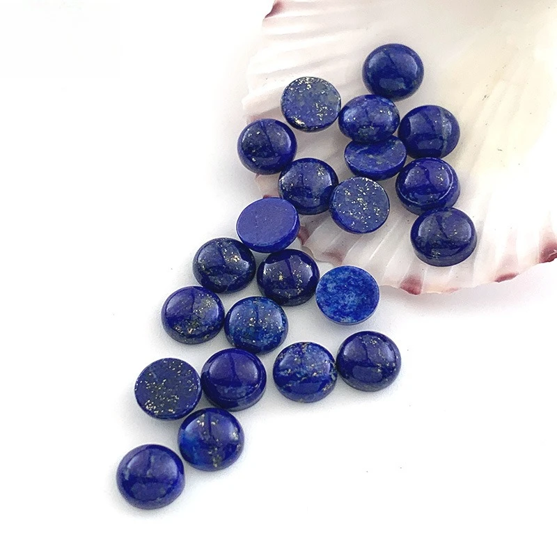 Natural Lapis Lazuli Ring Surface Plain Surface Flat Bottom Oval Round 6mm Jewelry Inlaid with Loose Stone