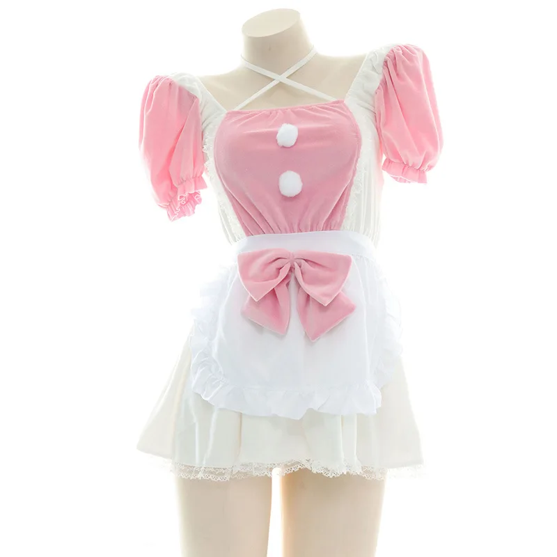 

Japanese Kawaii Maid Dress Anime Girl Uniform Cosplay Women Cute Plush Nightdress Home Pajamas Lingerie Costume