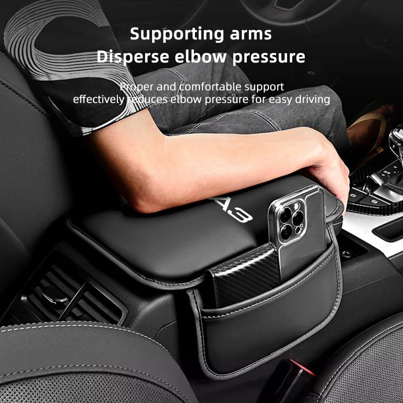 Car Armrest Box Mat Protective Cushion With Storage Pocket For Audi A1 A3 A4 A5 A6 A7 A8 Q1 Q2 Q3 Q4 Q5 Q6 Q7 Q8 TT B8 B9 B6 C7 view 5