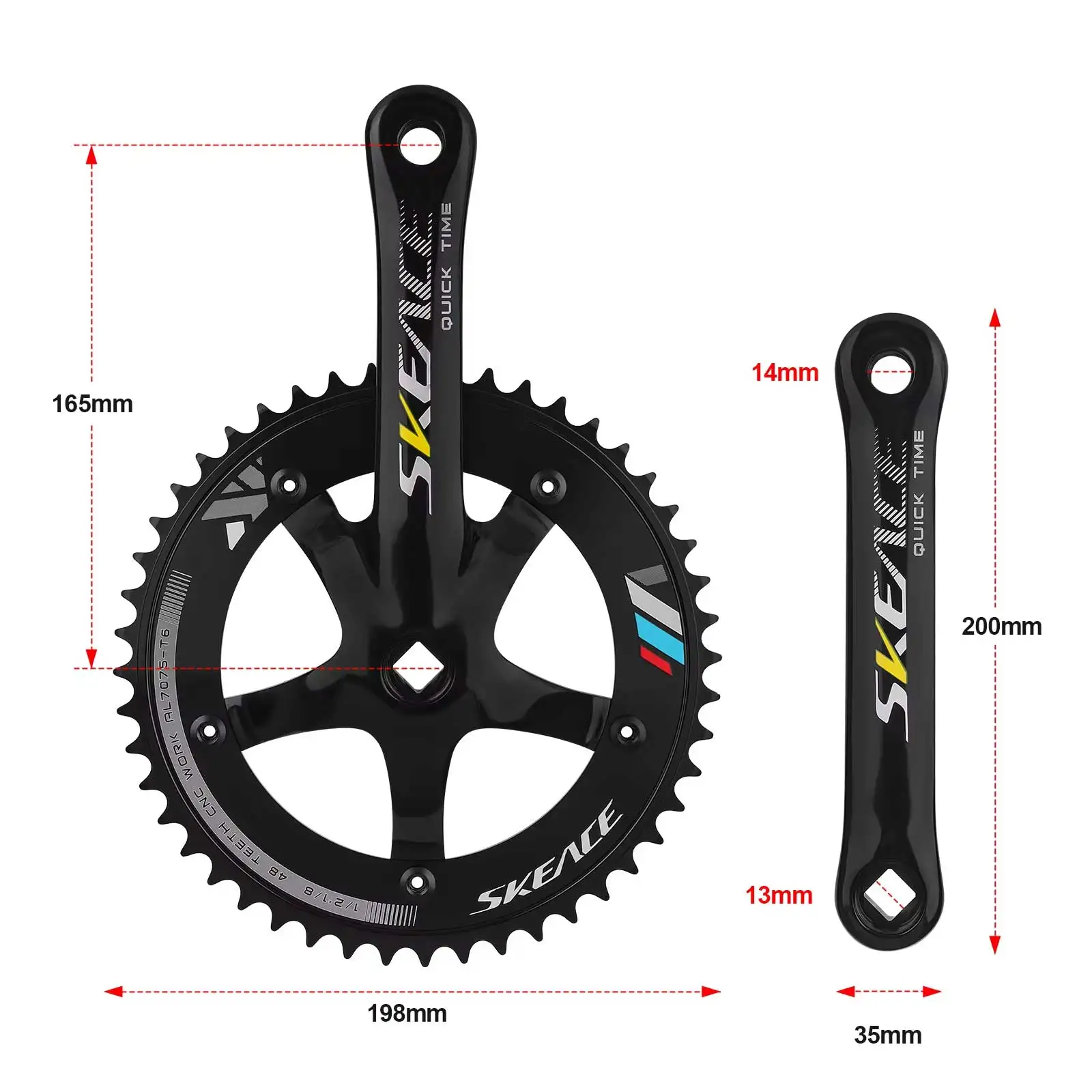 SKEVCE 48T Crankset 165mm 144BCD 7075 Aluminum Alloy Crankset Fixed-Gear Single Speed Bikes Track Bicycle Accessories