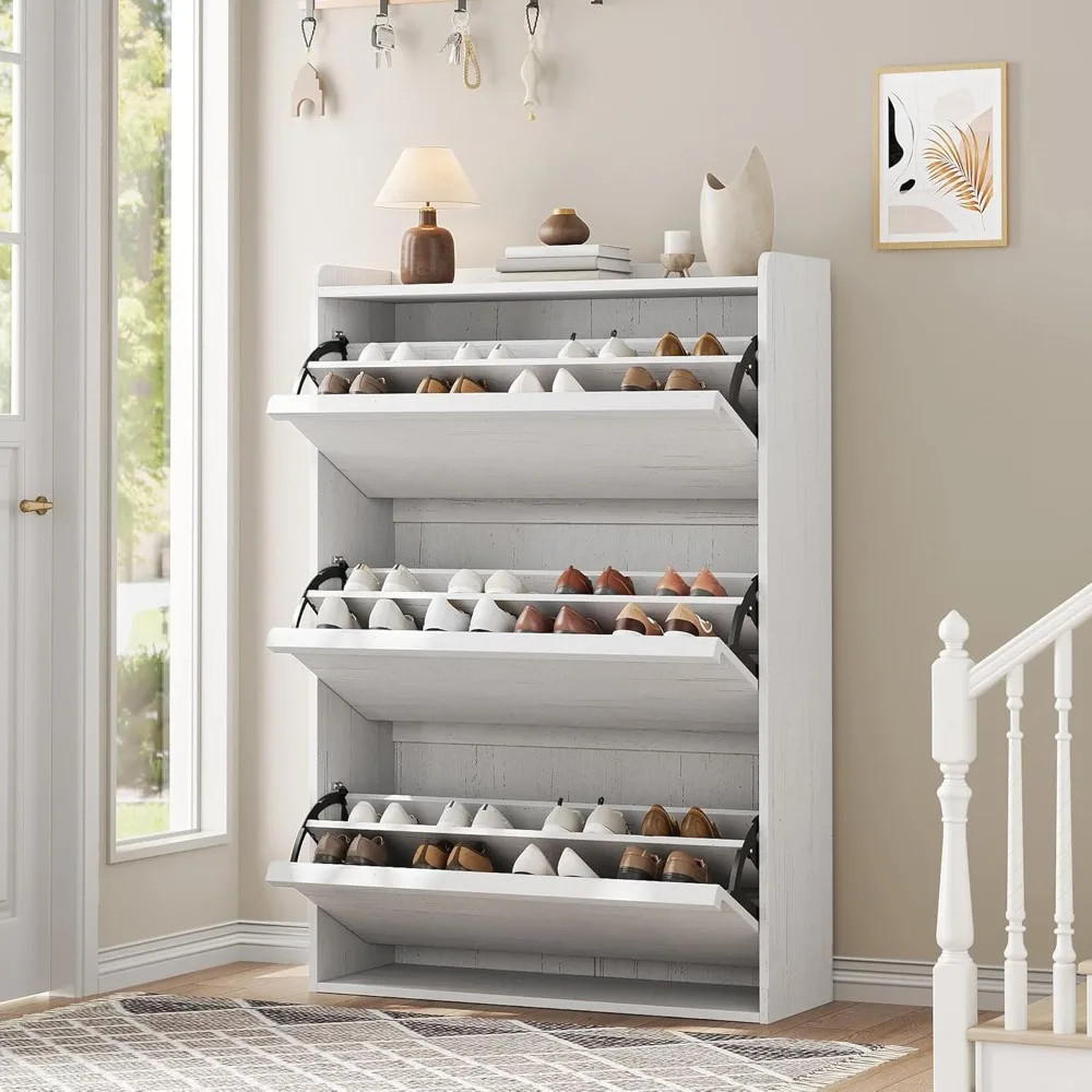 

Shoe Cabinet with Flip Drawers, Wooden Shoe Organizer with Adjustable Shelf, Hidden Shoe Cabinet for Hallway, Living Room