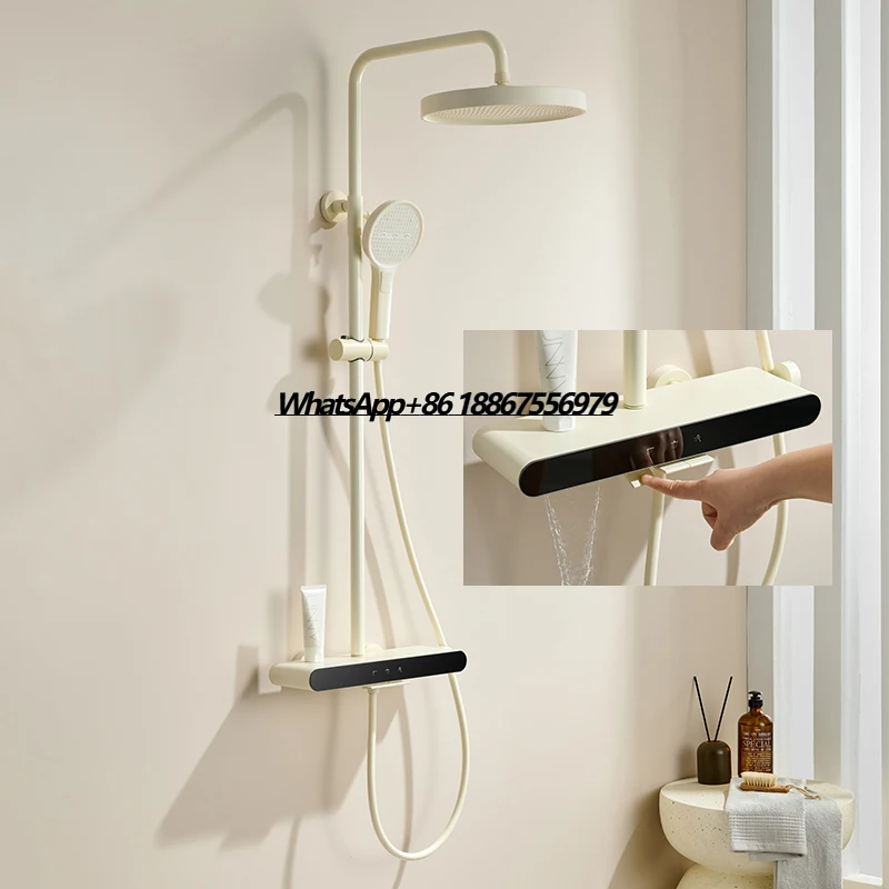

High Quality White Round Brass Wall Mounted Bathroom Shower Faucet 3-Function Rainfall System with Jet Spray for Villas & Hotels