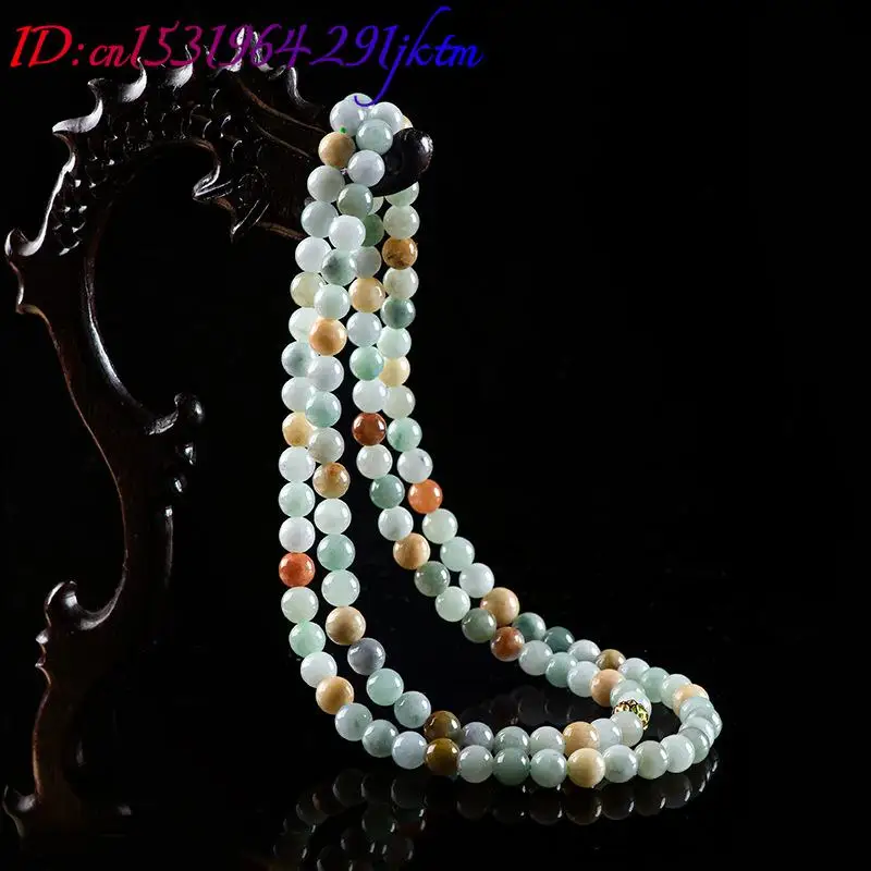 Burmese Jadeite Beads Bracelet Necklace Real Jewelry Charm Amulet Stone Vintage Natural Burmese Jade Carved Gemstone Bangle view 3