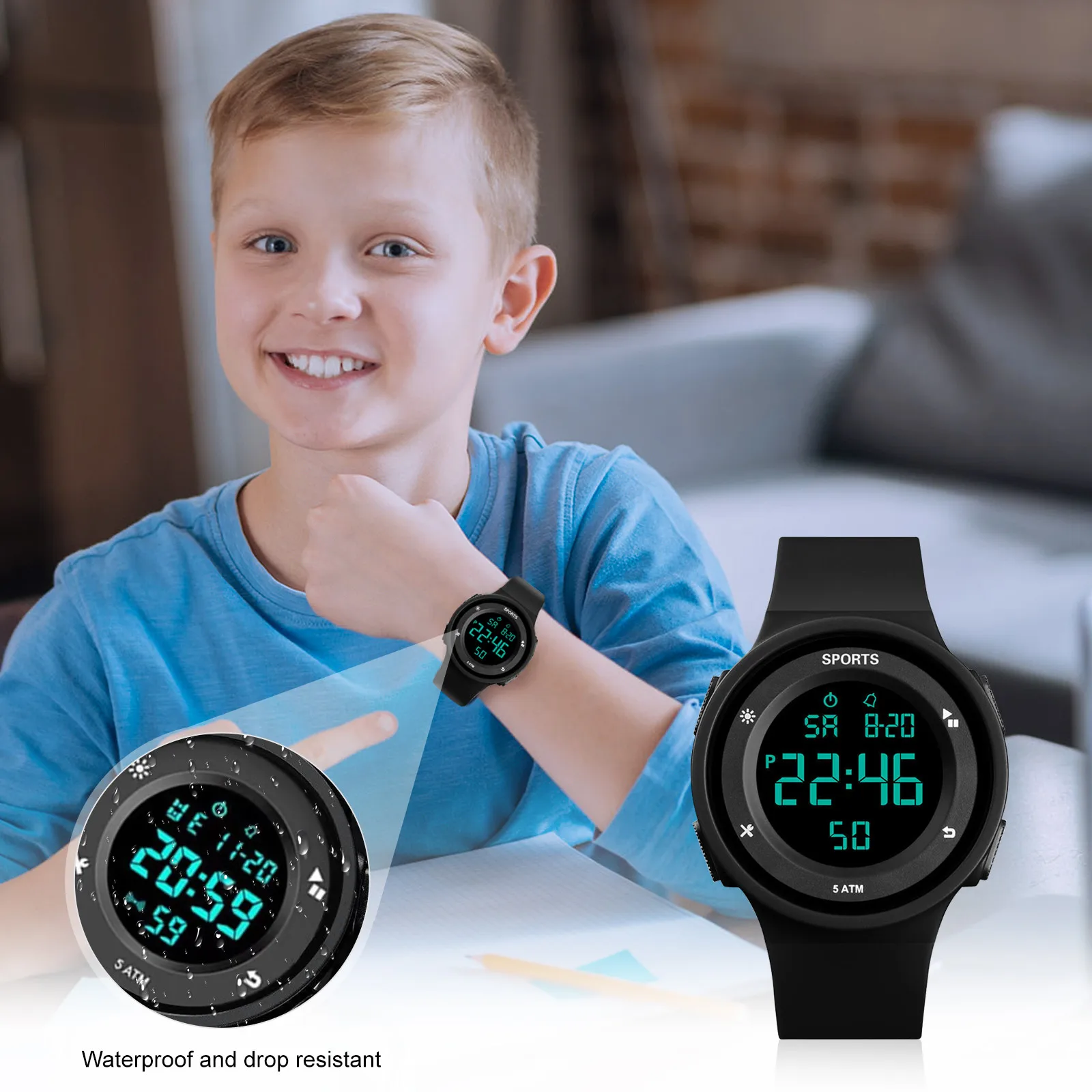 Men'S Sports Watch Led Digital Watch Luminous Waterproof Multi-Function Sports Clock Large Dial Student Outdoor Military Watch