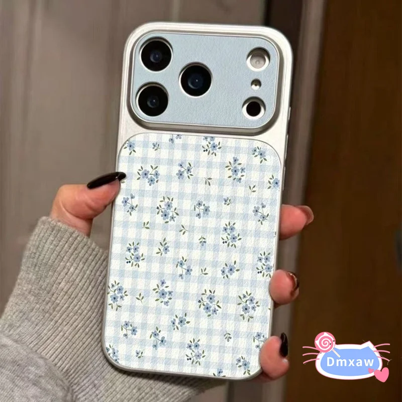 Capa de Telefone Elegante com Flores Azuis para Vivo Y19 Y19E Y19S Pro GT Y18 Y18E Y18S Y18i Y17 Y17S Y16 Y15A Y15S Y11D Y11S em Couro