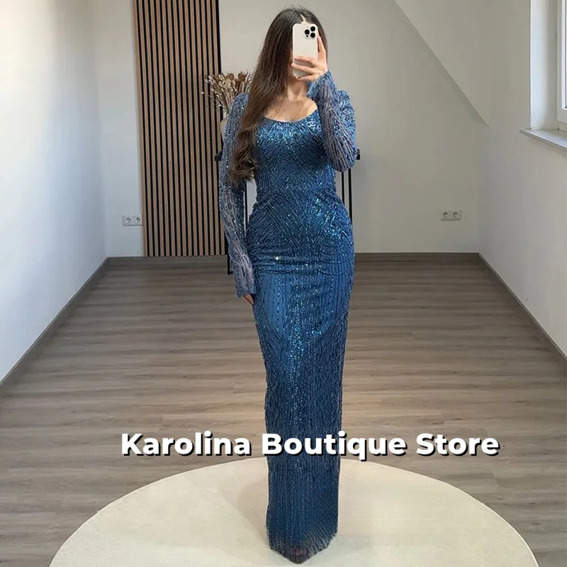 Ballkleid mit abnehmbarer Schleppe, maßgeschneidert, U-Ausschnitt, volle Ärmel, Perlenstickerei, glitzernde Spitze, Abendkleider, Partykleider