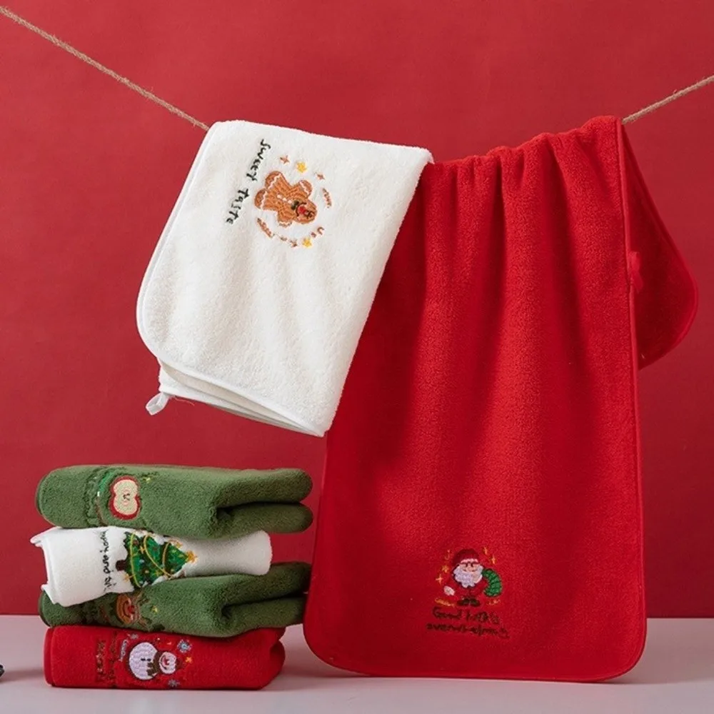 New Christmas Theme Washing Towel Coral Fleece Red Green Cotton Washing Towel Soft Thicken 35x75cm Bath Towel Gift New Year Gift