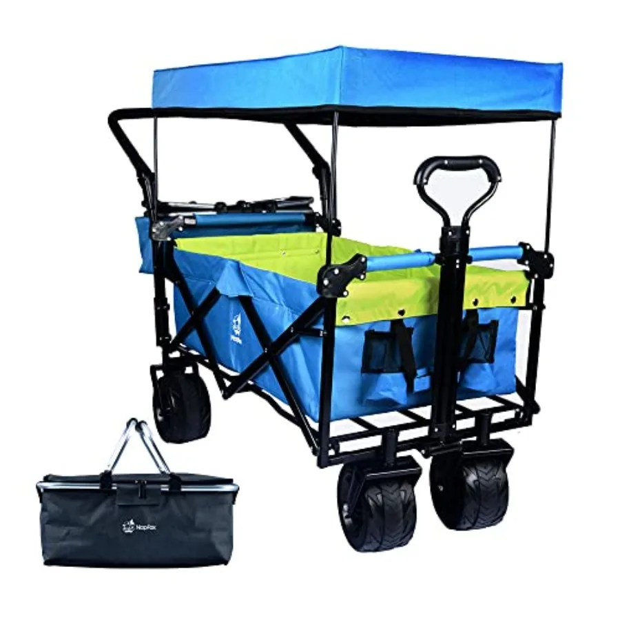 Beach, camping, garden, sports utility cart: heavy duty steel, black, collapsible folding design with removable canopy, 250lbs