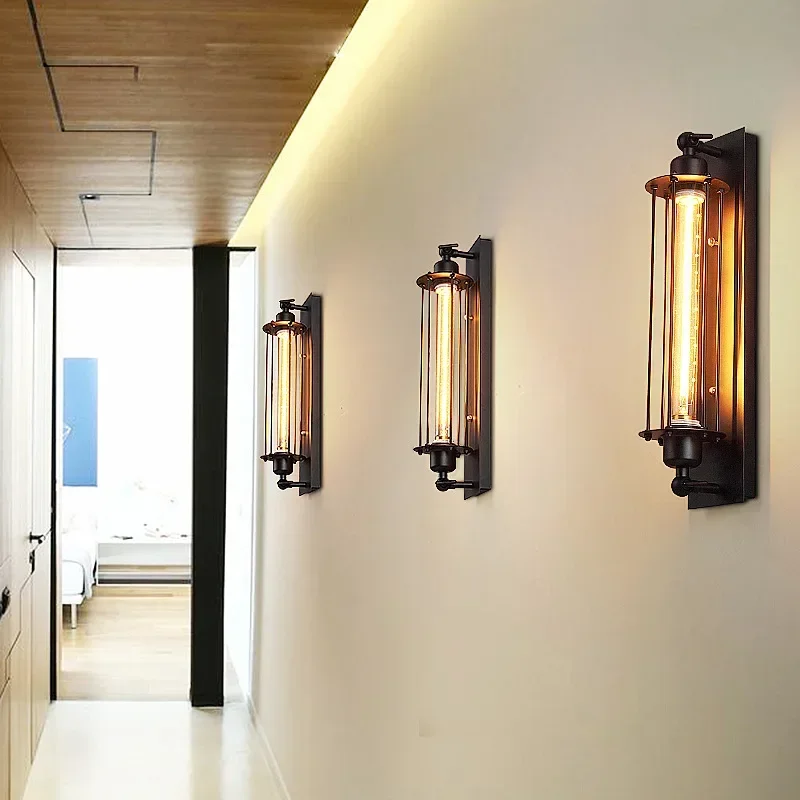 DurableNordic Retro Black Industrial Style Iron Art Wall Lamp Corridor Creative American Rural Atmosphere Lamp