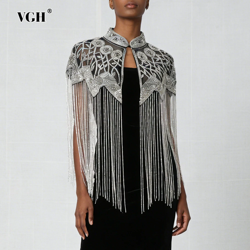 

Женские элегантные приталенные жакеты VGH с воротником-стойкой, без рукавов, осенний дизайн, роскошный однотонный жакет-шаль