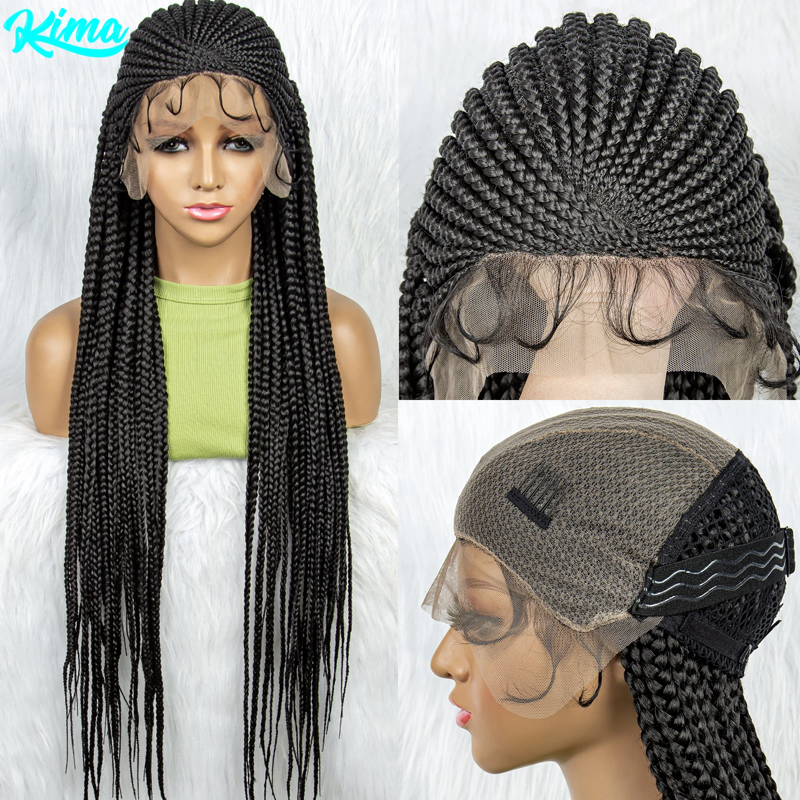 KIMA 36 inch Synthetic Lace Front Braided Wigs Box Fulani Cornrow  Braided Wigs for Black Women Synthetic Wig