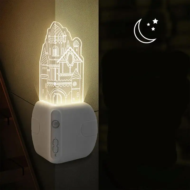 Lámpara de luz nocturna Castle, Base magnética recargable, Sensor de esquina tipo C, acrílico, modo siempre encendido/detección, lámpara de mesa