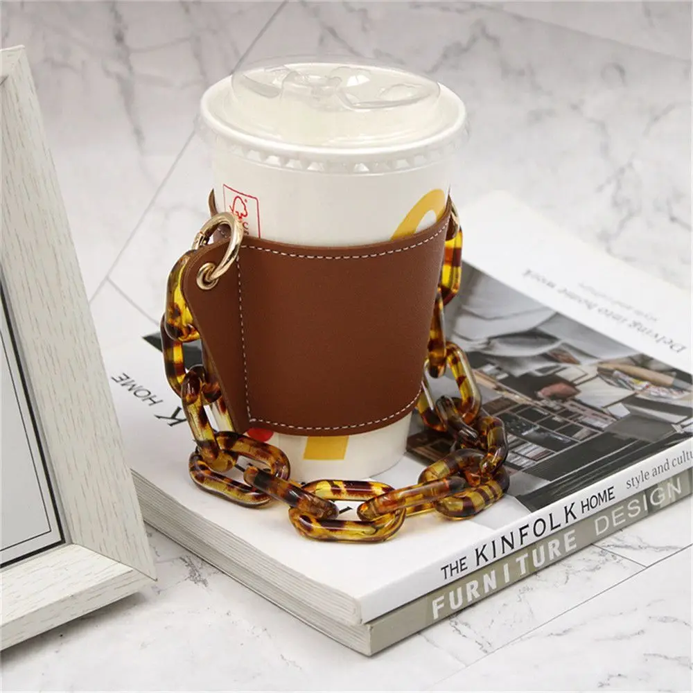 PU Leather Cup Holder Portable Glass Bottle Leather Case Eco-friendly Coffee Cup Bag Detachable Chain Bottle Cover For Travel