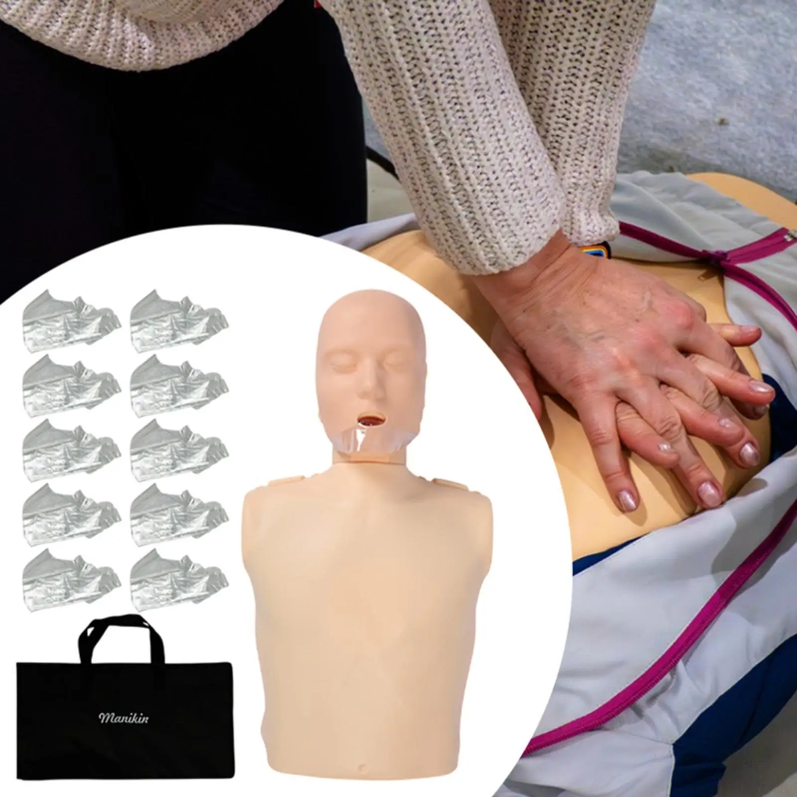 CPR Training Manikin with Storage Bag Simulated Tracheal Obstruction Model Artificial Respiration for Teaching School Training