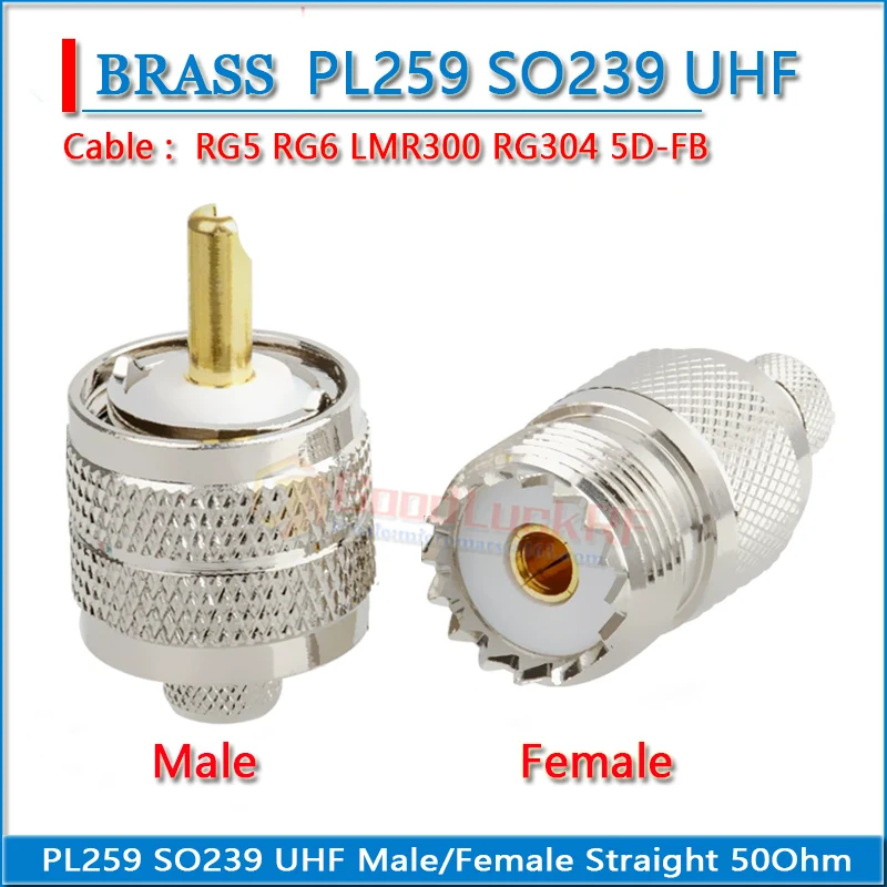 

PL259 SO239 SL16 M UHF Мужской Женский Обжимной RG5 RG6 LMR300 RG304 5D-FB Коаксиальный прямой 50 Ом Медный RF-разъем Адаптеры