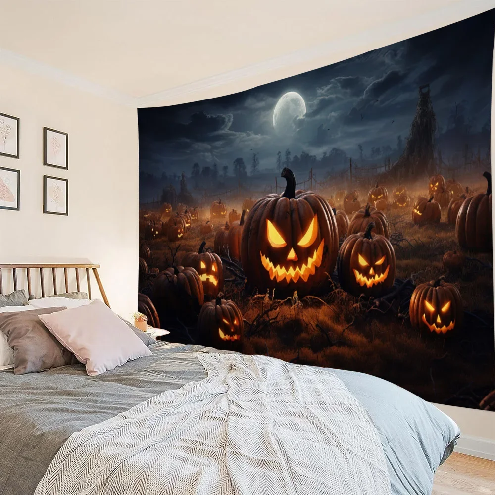 Halloween tapestry horror background wall poster pumpkin lantern skull art wall hanging home room holiday decoration
