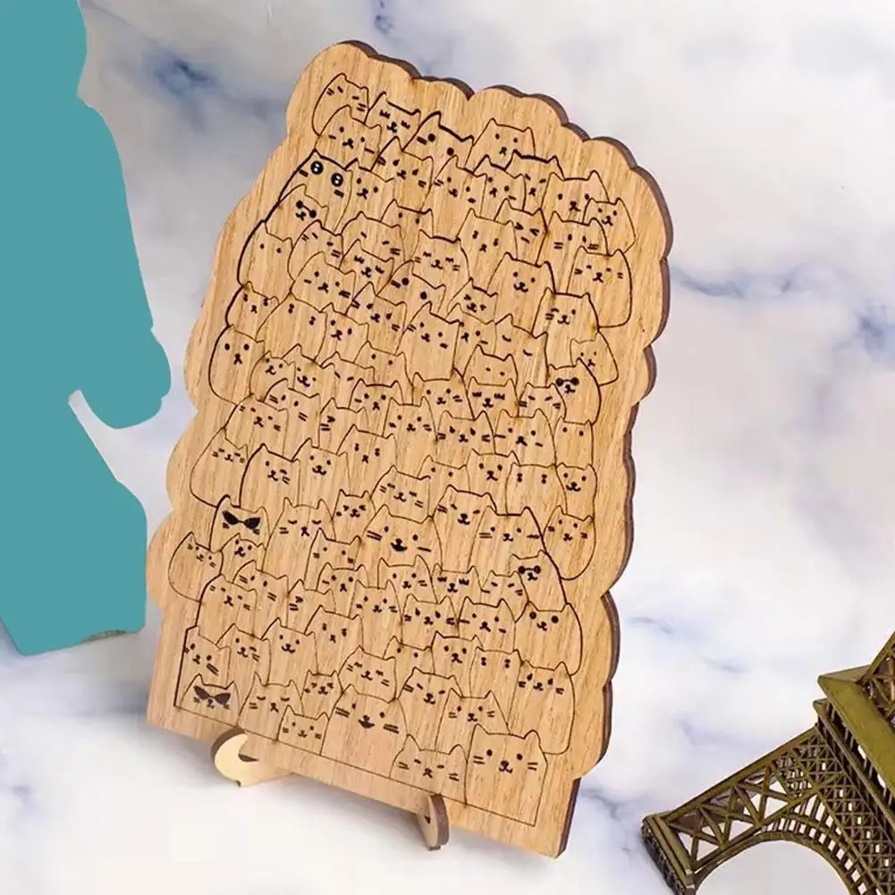 لطيف مائة القط خشبية بازل قطع لعبة تعليمية للبالغين والأطفال، فريدة من نوعها تحدي متعة لعبة هدية لمحبي القطط N4G0 #3