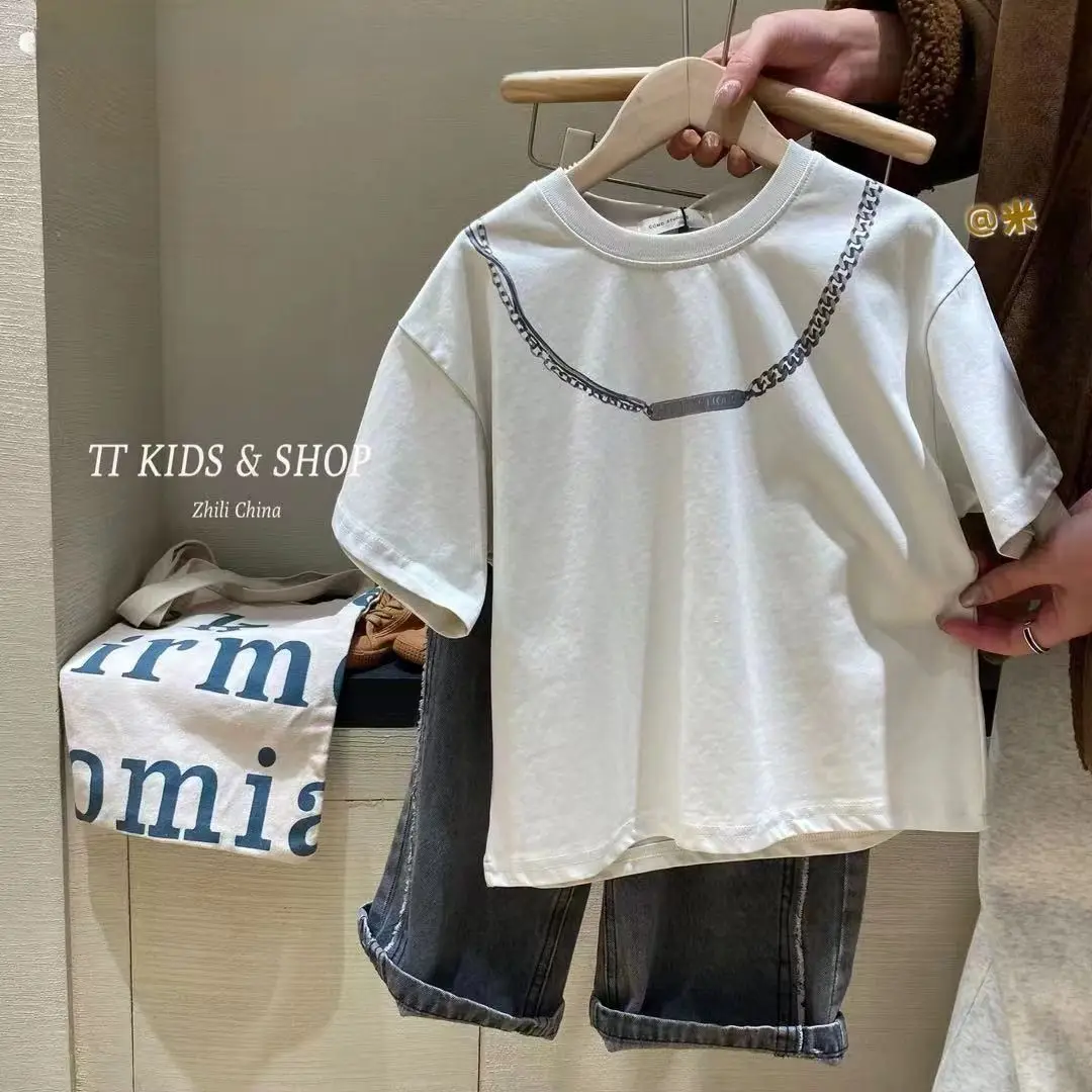 2025 Baby Boy Han Fan Handsome Street Explosion Trendy Cool Short Sleeved T-shirt Rascal Handsome Printed Top